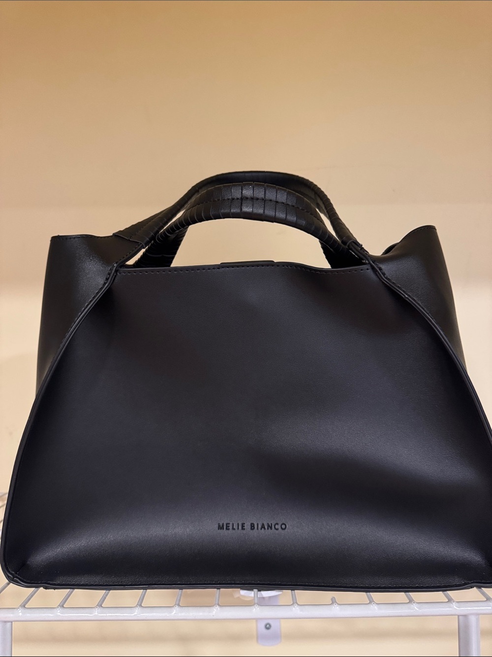 Melie Bianco Black Structured Top-Handle Tote